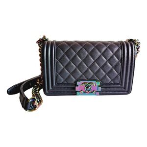 Chanel Boy Iridescent Goat Skin Black Quilted Shoulder Bag